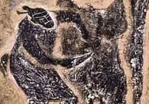 A painting of an animal with horns on it.